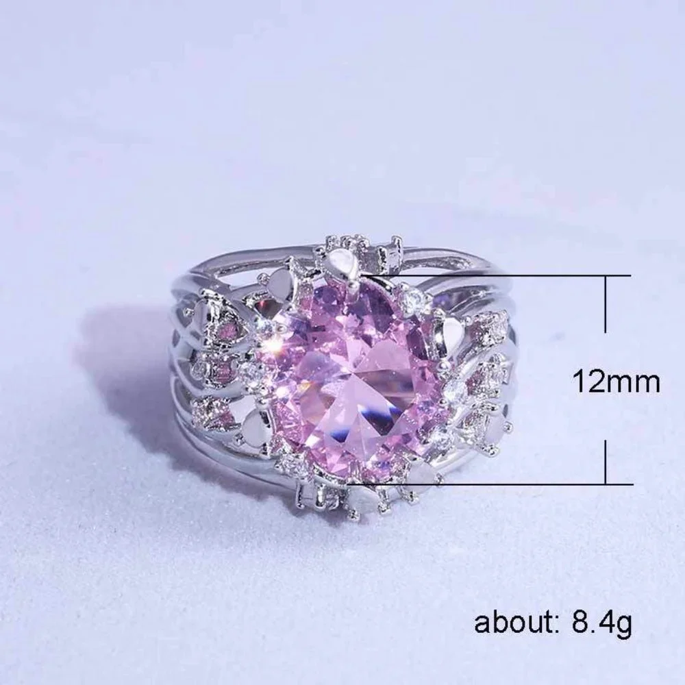 💞925 Silver Plated Hollow Pink Flower Engagement Ring, GPMB1546 - Picture 5 of 5